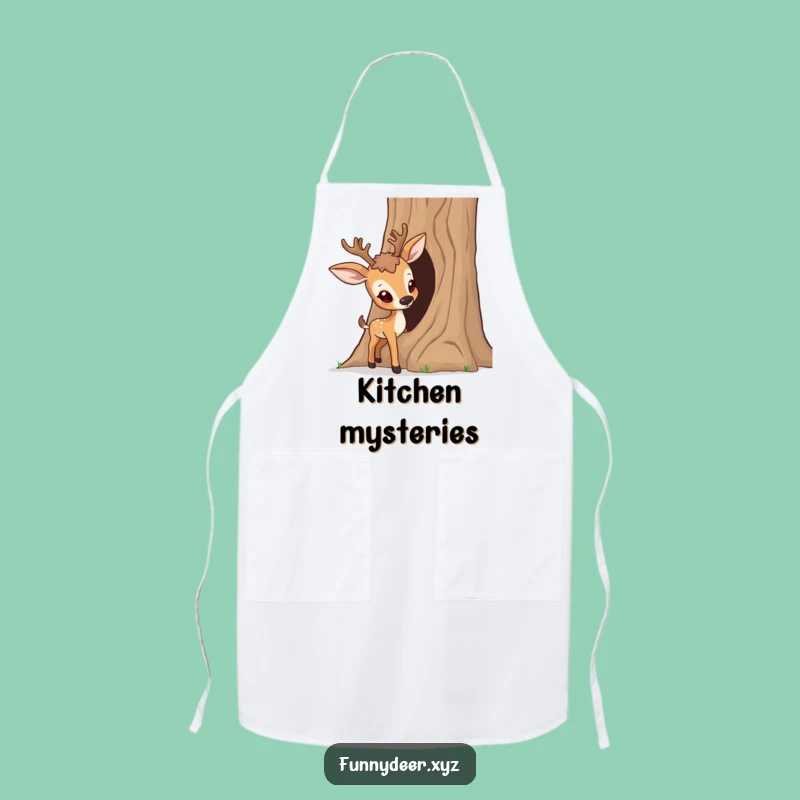 Funny Curious Deer Apron - Tree Trunk Kitchen Fun, Adventurous Humorous Gift