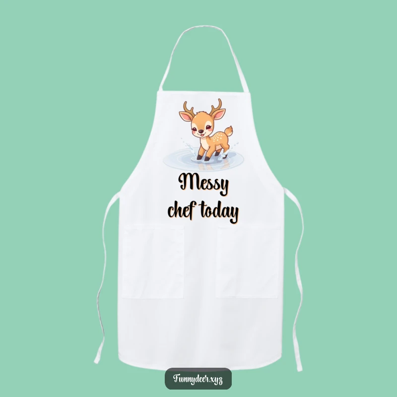 Funny Joyful Deer Apron - Puddle Splash Kitchen Fun, Playful Humorous Gift