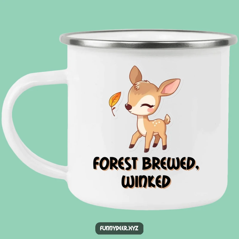 Funny Winking Deer Enamel Camping Mug - Playful Leaf Design for Outdoors, Gift Idea