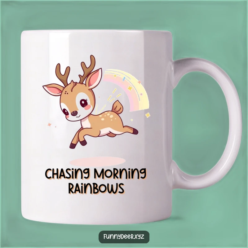 Funny Kawaii Deer Mug: Rainbow Chaser, Playful Fun, Hilarious Gift