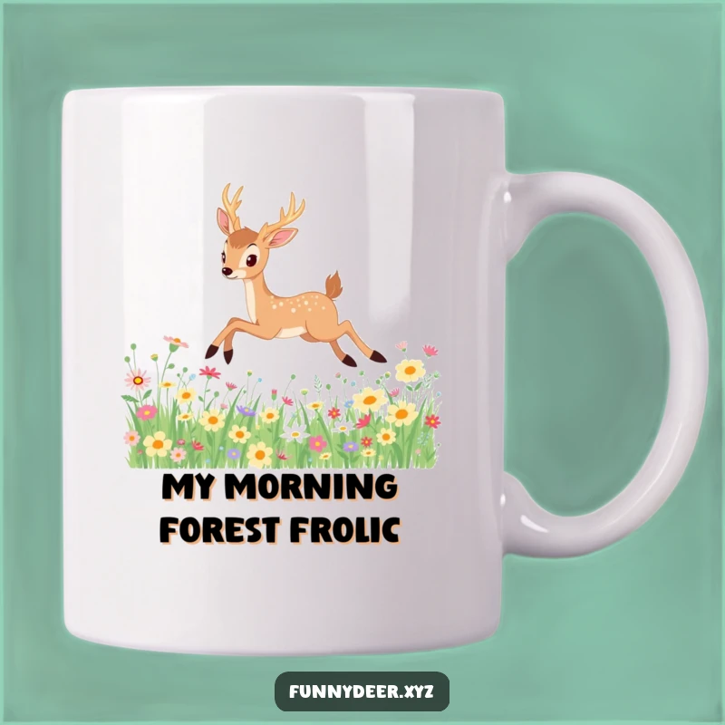 Funny Kawaii Deer Mug: Elegant Leaping Deer, Perfect for Nature Lovers and a Hilarious Gift