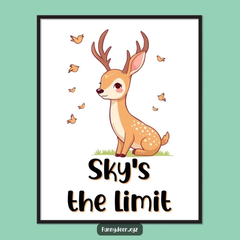 Funny Smiling Deer Digital Print - Peaceful Bird Art, Instant Serene Download Gift