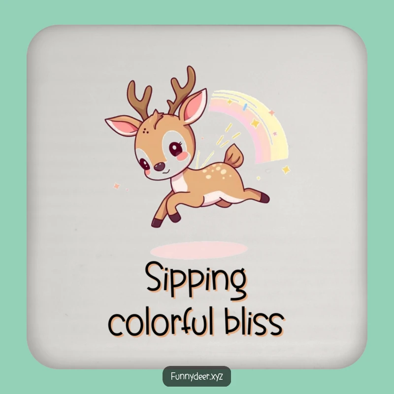 Funny Kawaii Deer Coaster: Playful Protection, Rainbow Fragment, Hilarious Gift