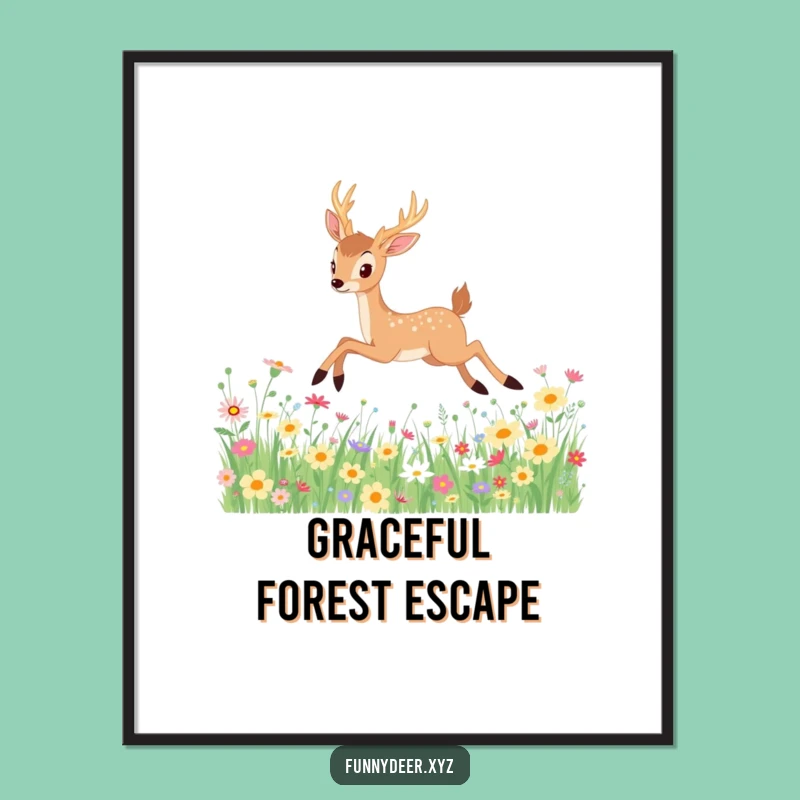 Funny Kawaii Deer Poster: Elegant Leaping Art, a Hilarious Gift for Wall Decor