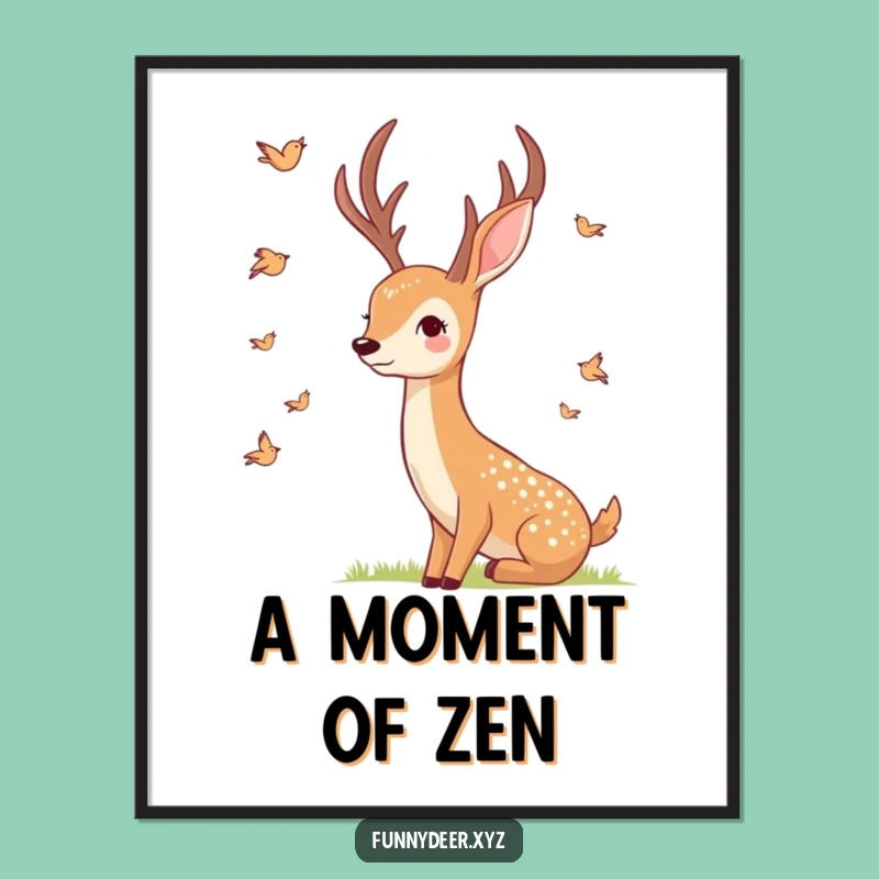 Funny Smiling Deer Poster - Peaceful Bird Art, Humorous Wall Decor Gift
