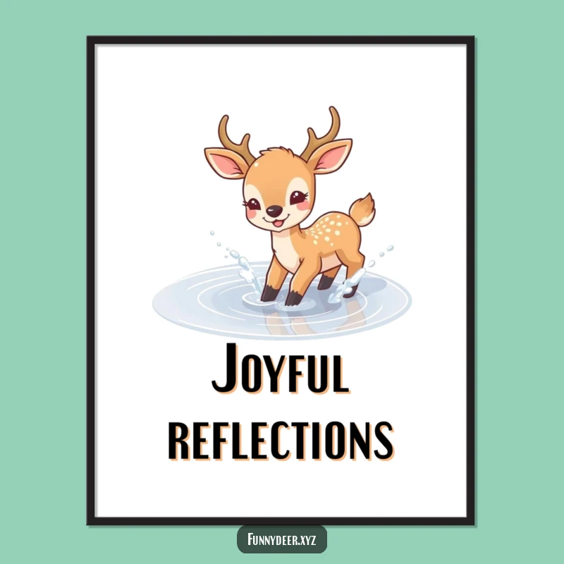 Funny Joyful Deer Poster - Puddle Splash Art, Humorous Decor Gift