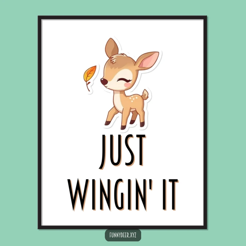 Funny Winking Deer Poster - Vibrant Leaf Art, Perfect Humorous Wall Decor Gift