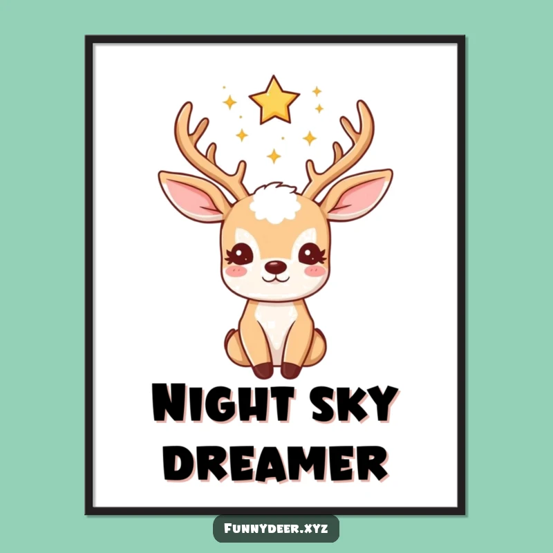 Funny Kawaii Deer Poster: Starry Antlers, Celestial View, Hilarious Gift