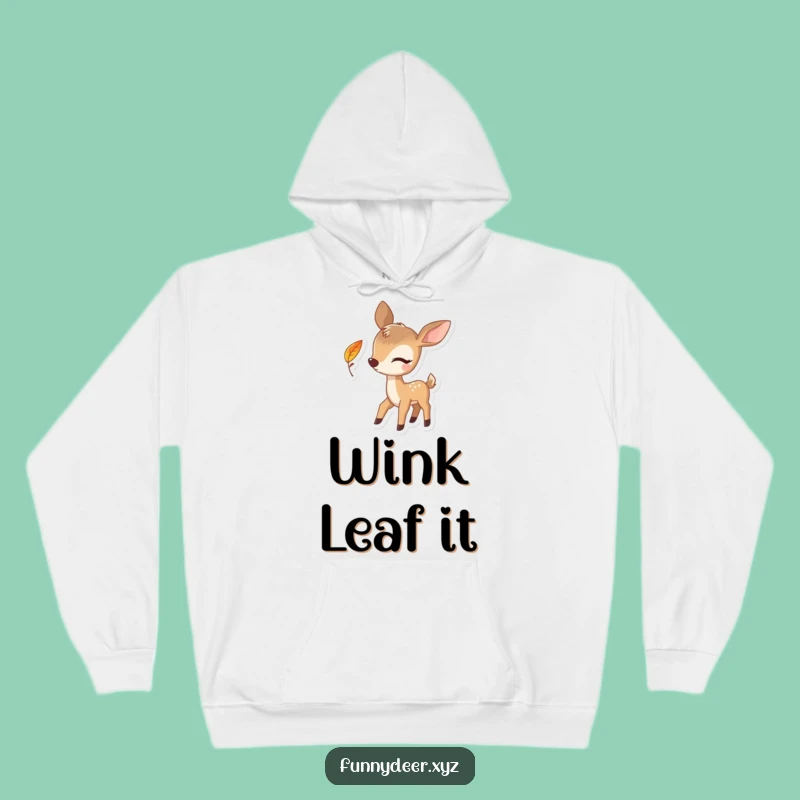 Cozy Funny Winking Deer Hoodie - Playful Leaf Design for Warmth and Laughter