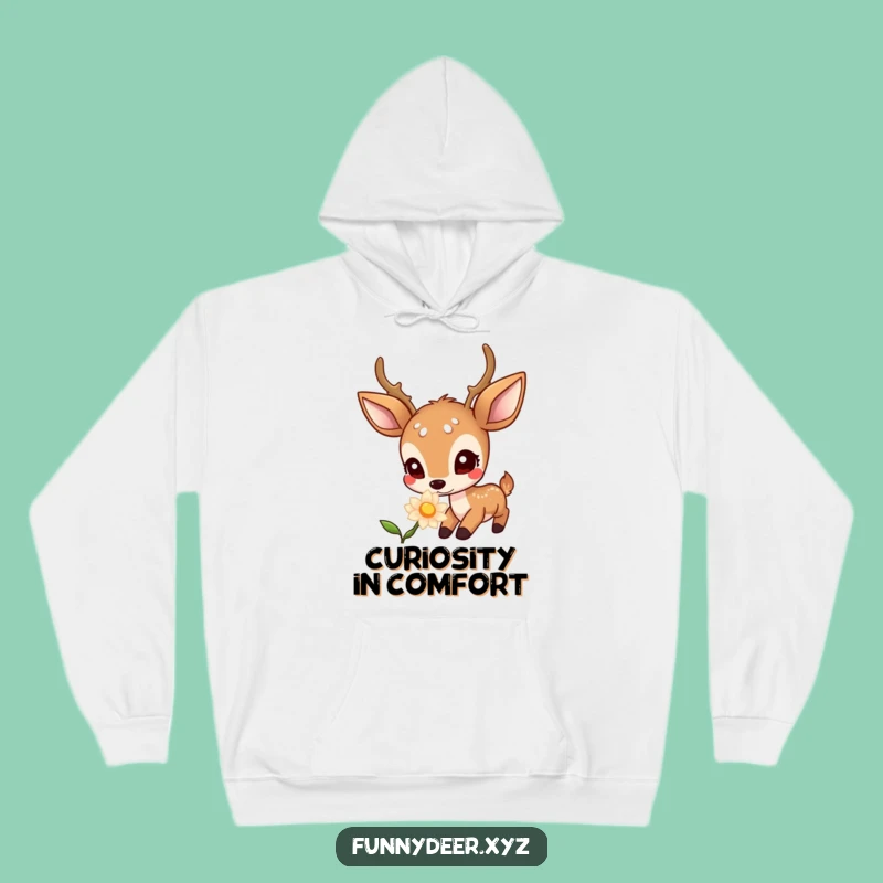 Funny Kawaii Deer Hoodie: Curious Sniff, Magical Glow Flower, Hilarious Gift