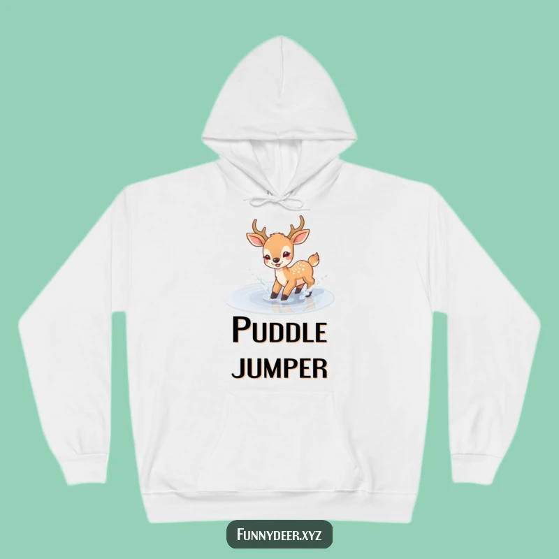 Cozy Funny Joyful Deer Hoodie - Puddle Splash Comfort, Warm Humorous Gift