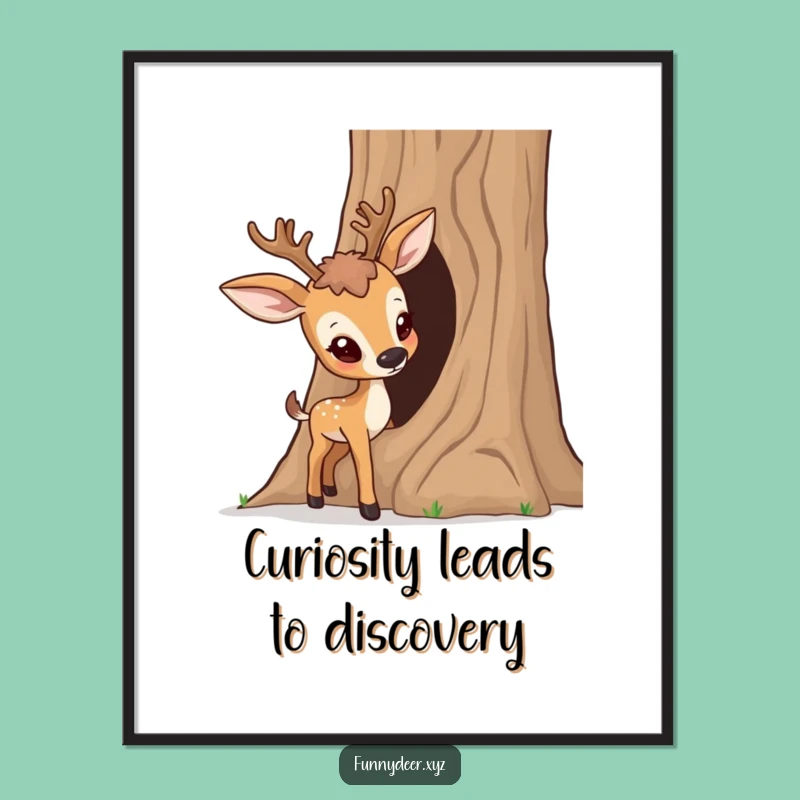 Funny Free Printable Wall Art: Curious Deer Tree - Whimsical Downloadable Decor