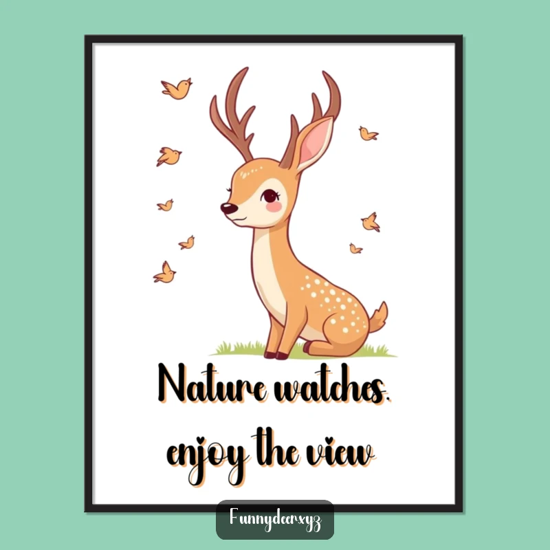 Free Printable Wall Art: Gentle Deer Birds - Whimsical Downloadable Decor