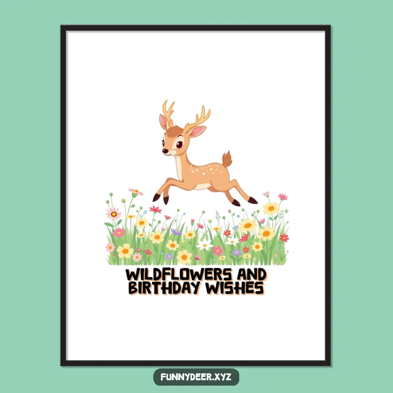 Free Printable Wall Art: Funny Kawaii Deer Leaping Joyfully - Downloadable Decor
