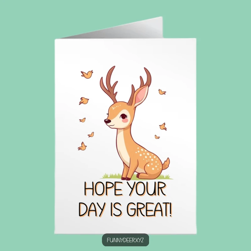 Free Printable Birthday Card: Gentle Deer Birds - Whimsical Downloadable Greeting
