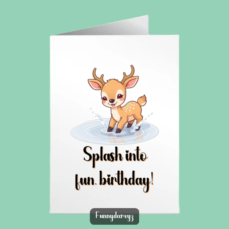 Free Printable Birthday Card: Splashing Deer - Fun Downloadable Greeting
