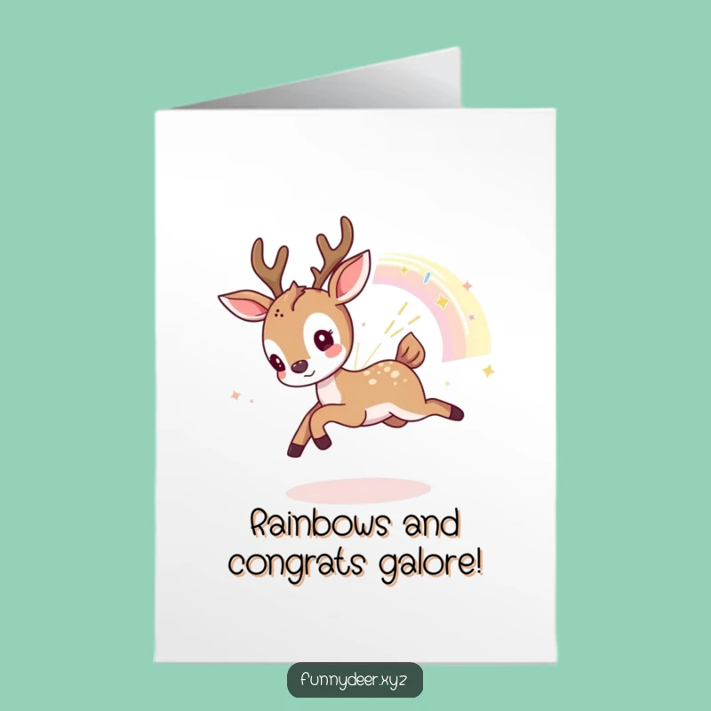 Free Printable Congrats Card: Kawaii Deer & Rainbow Fragment - Funny Download