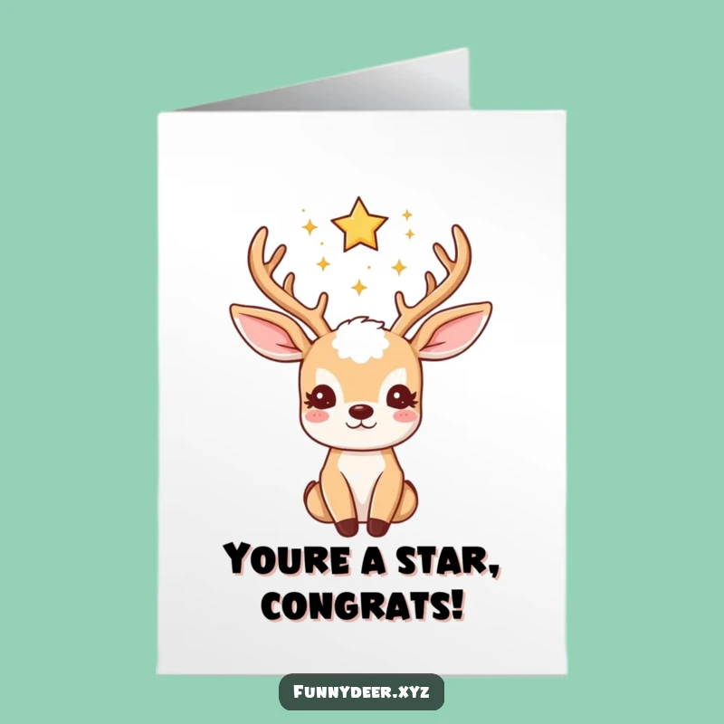 Free Printable Congrats Card: Starry Kawaii Deer Looks Up - Funny Download