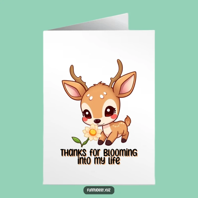Free Printable Thank You Card: Curious Kawaii Deer & Flower - Funny Download