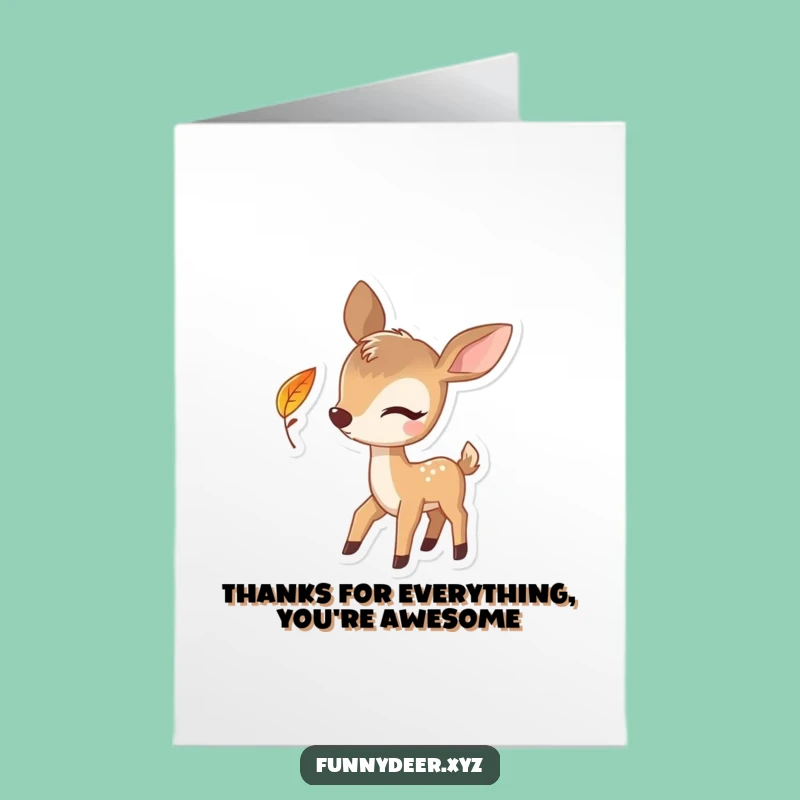 Free Printable Thank You Card: Winking Deer Leaf - Funny Downloadable Gift