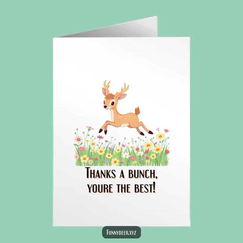 Free Printable Thank You Card: Funny Kawaii Deer Leaping Gratitude - Downloadable Gift