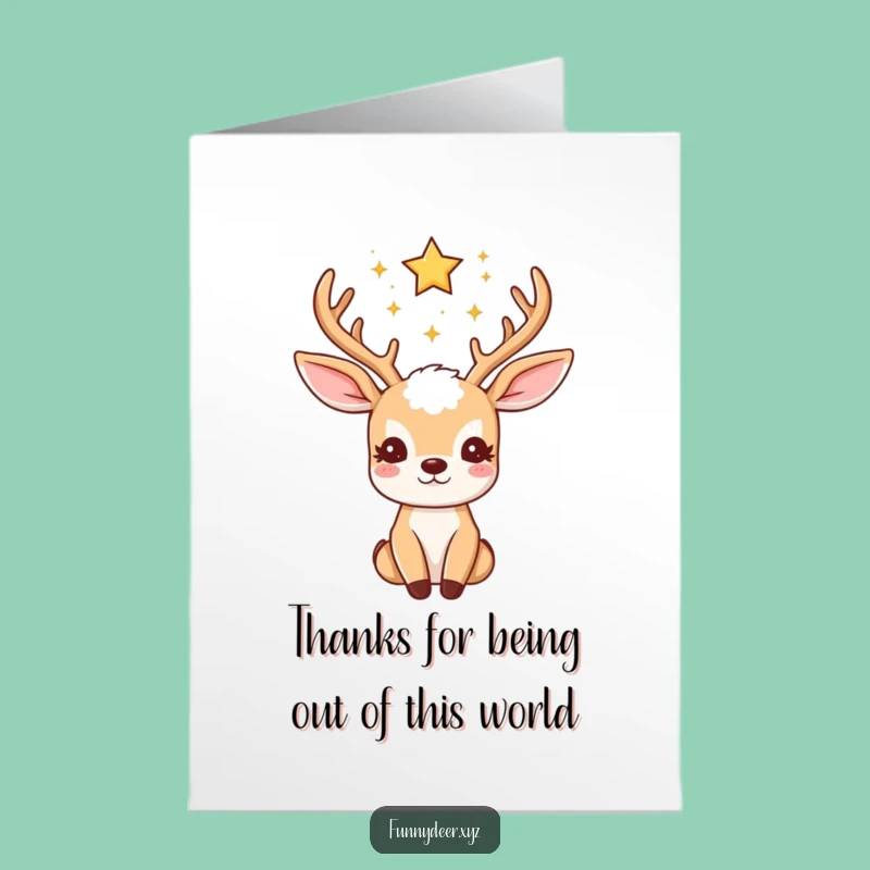 Free Printable Thank You Card: Starry Kawaii Deer Looks Up - Funny Download