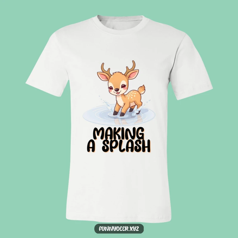 Funny Joyful Deer T-Shirt - Puddle Splashing Design, Perfect Humorous Gift