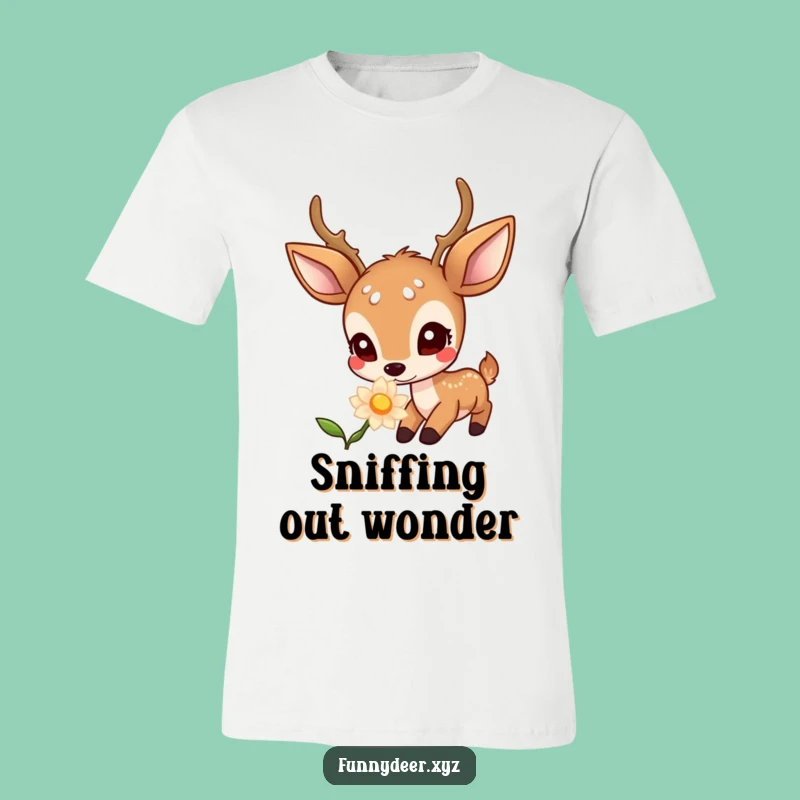 Funny Kawaii Deer T-Shirt: Curious Glow Flower Sniff, Hilarious Nature Gift