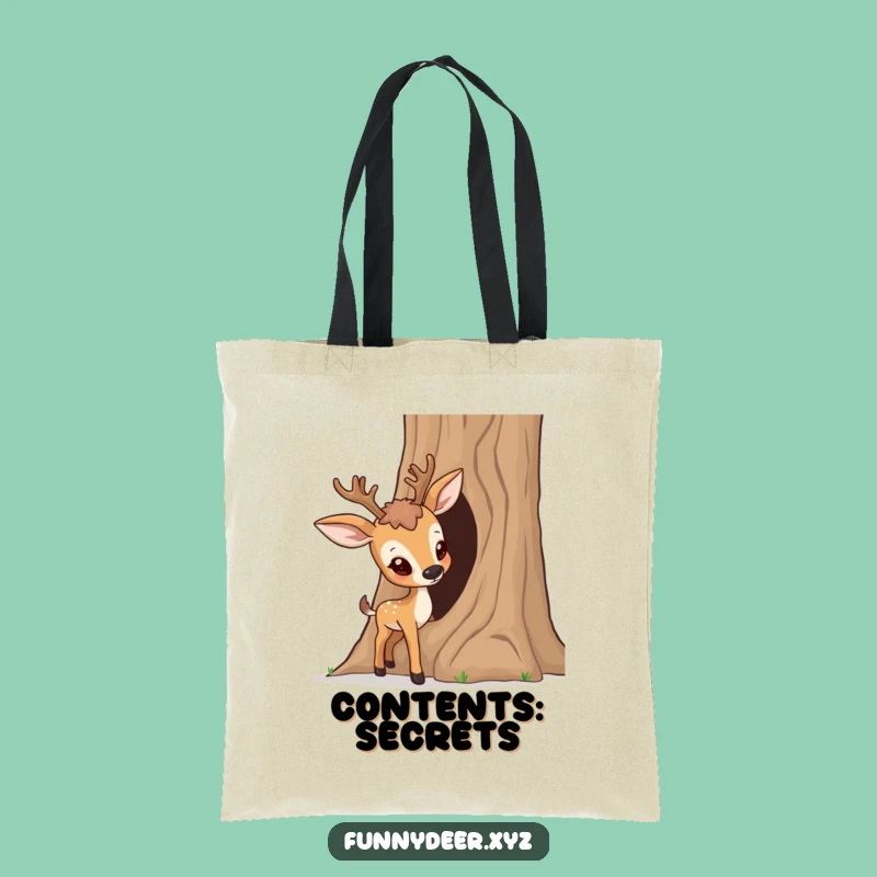 Funny Curious Deer Tote Bag - Tree Trunk Discovery, Practical Humorous Gift