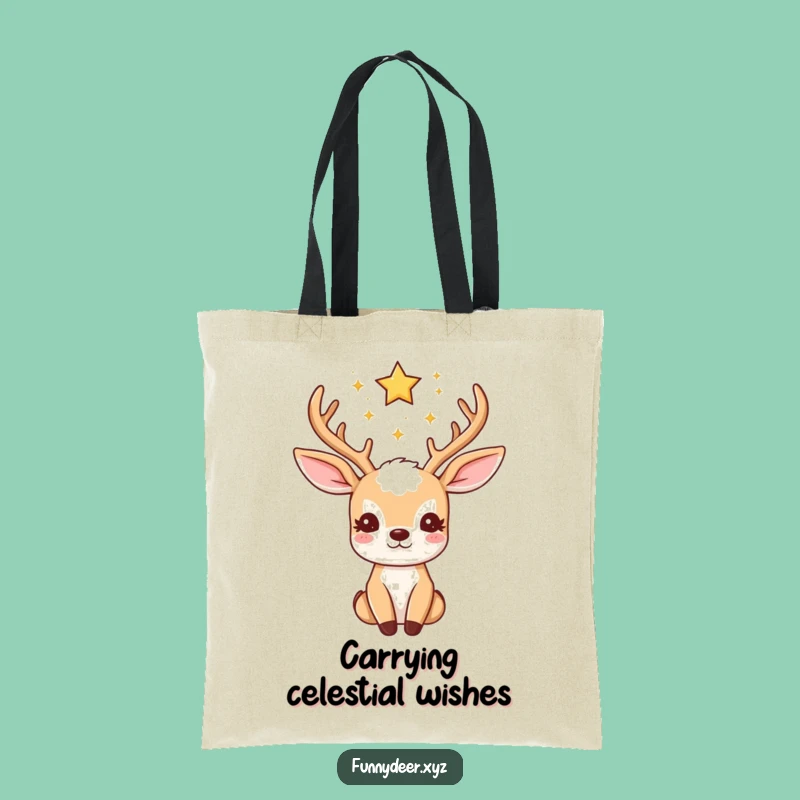 Funny Kawaii Deer Tote Bag: Starry Antlers, Celestial Carryall, Hilarious Gift